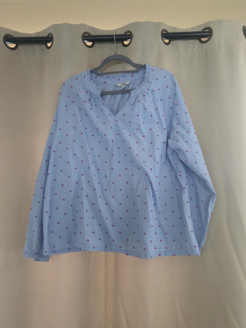 croft & barrow Light Blue Blouse with Pink Dot Print